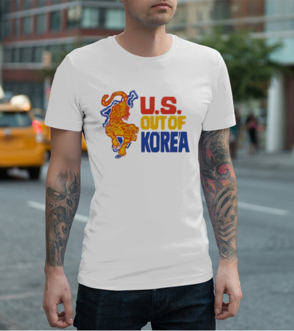 U.S. Out Of Korea Tiger Graphic Retro Style T-Shirt
