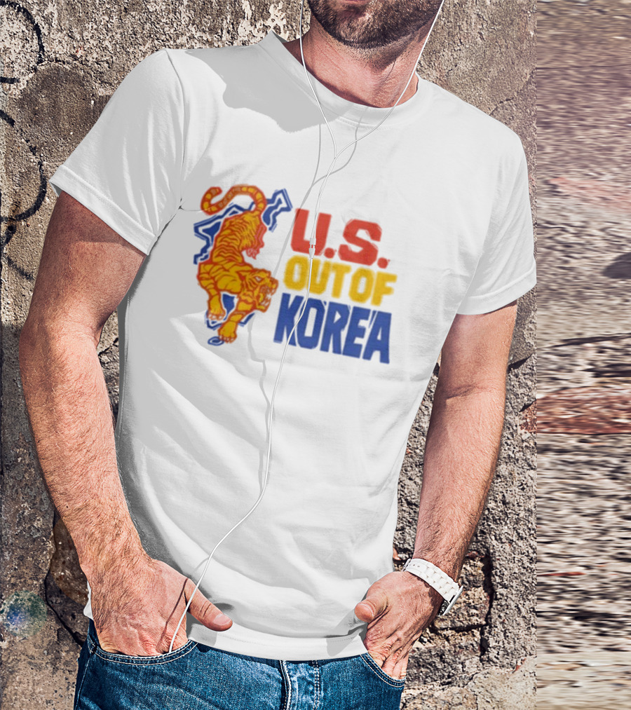 U.S. Out Of Korea Tiger Graphic Retro Style T-Shirt