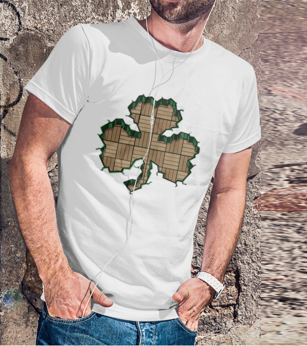 Smashed Shamrock Parquet Hardwood Basketball Court Pattern T-Shirt