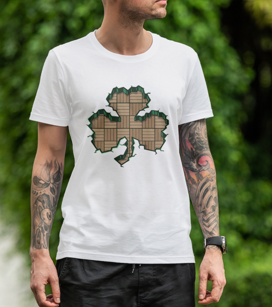 Smashed Shamrock Parquet Hardwood Basketball Court Pattern T-Shirt