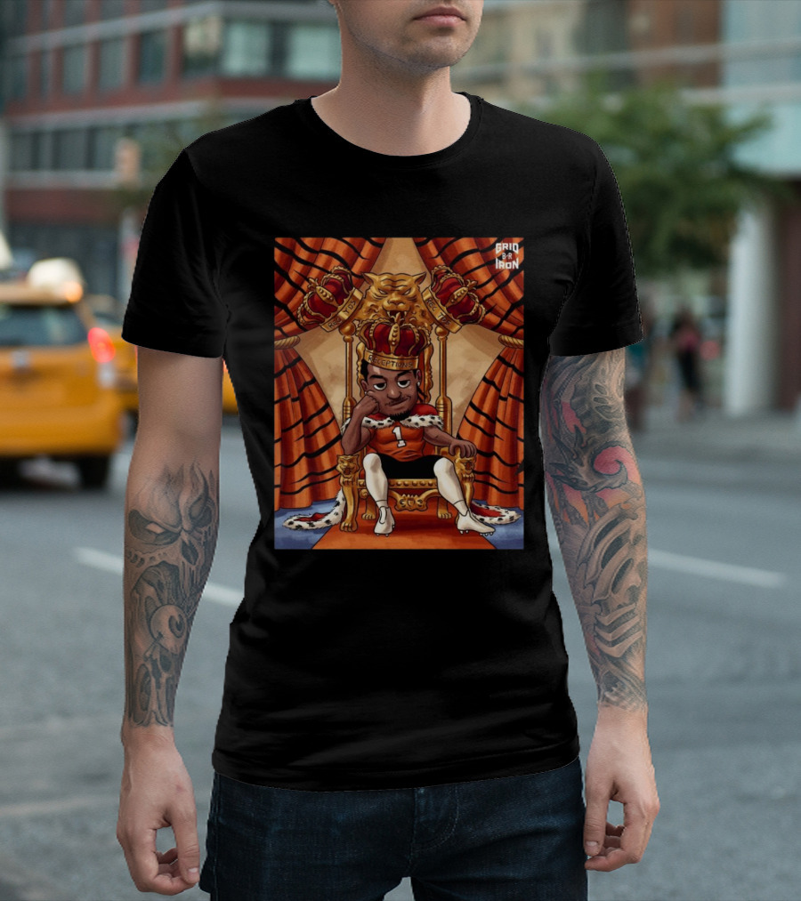 Ja'Marr Chase Cincinnati Bengals Triple Crown Winner 127 Receptions 1708 Yards 17 Rec TDs Lion Throne Illustration T-Shirt