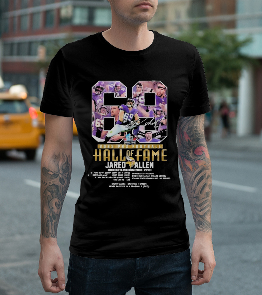Jared Allen Minnesota Vikings 2025 Pro Football Hall of Fame 69 Tribute T-Shirt