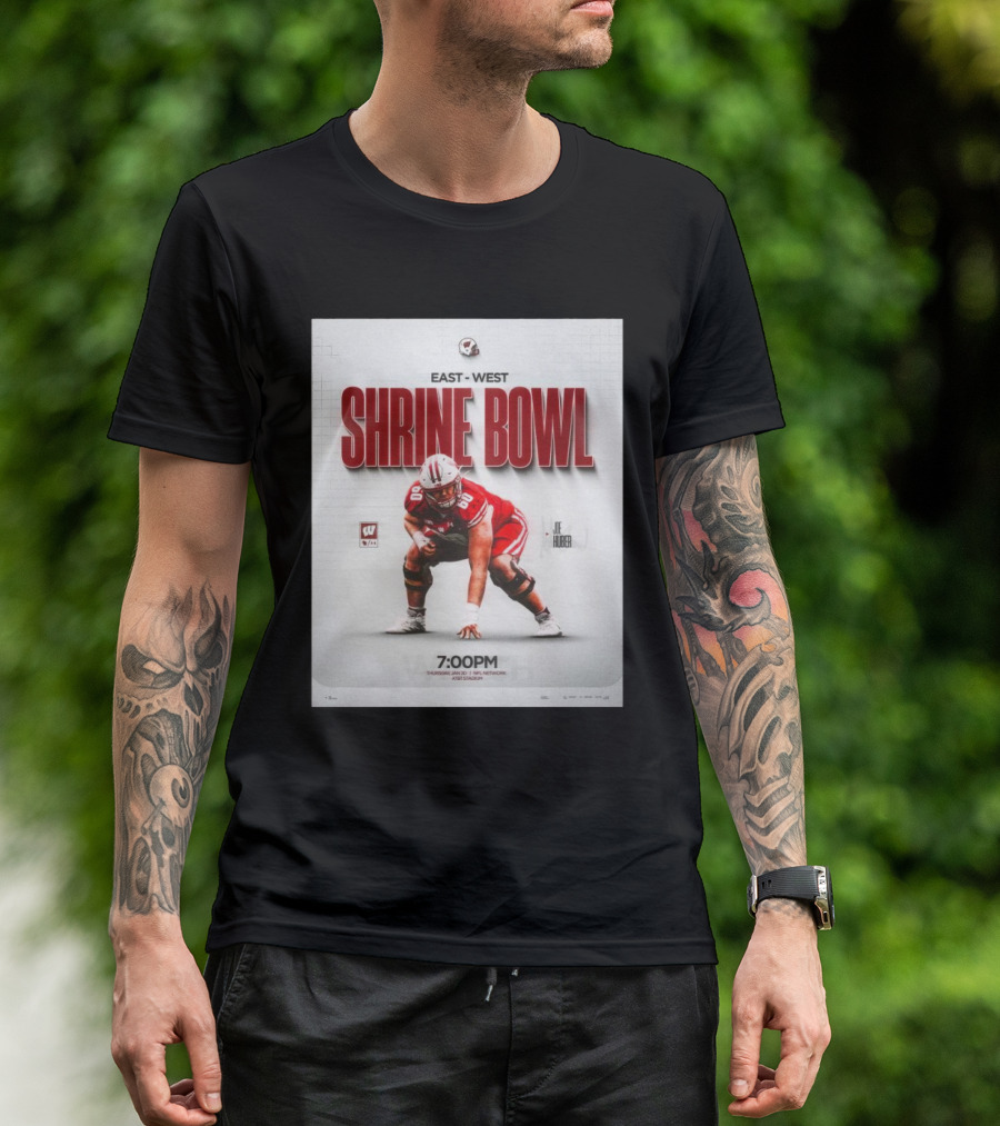 Joe Huber Wisconsin Badgers East-West Shrine Bowl Thursday Jan 30 NFL Network ASU Stadium T-Shirt