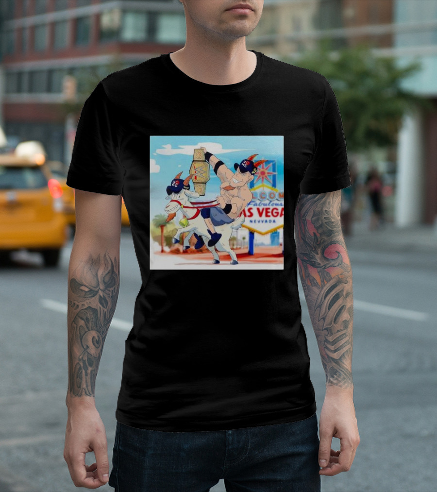 John Cena Rides Goat With Champion Belt At Las Vegas WrestleMania 17 T-Shirt