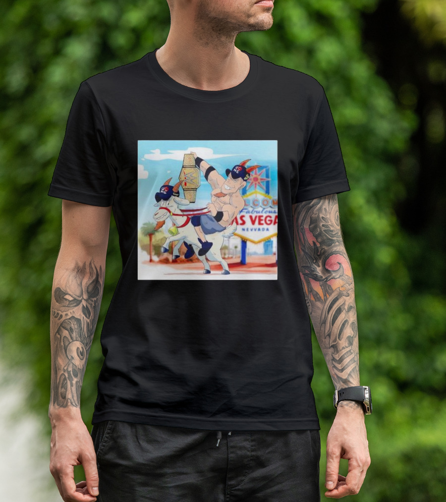 John Cena Rides Goat With Champion Belt At Las Vegas WrestleMania 17 T-Shirt