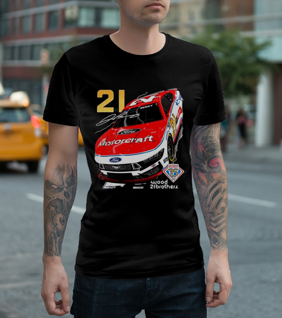 Josh Berry Motorcraft Ford 21 NASCAR Wood Brothers 75th Anniversary T-Shirt