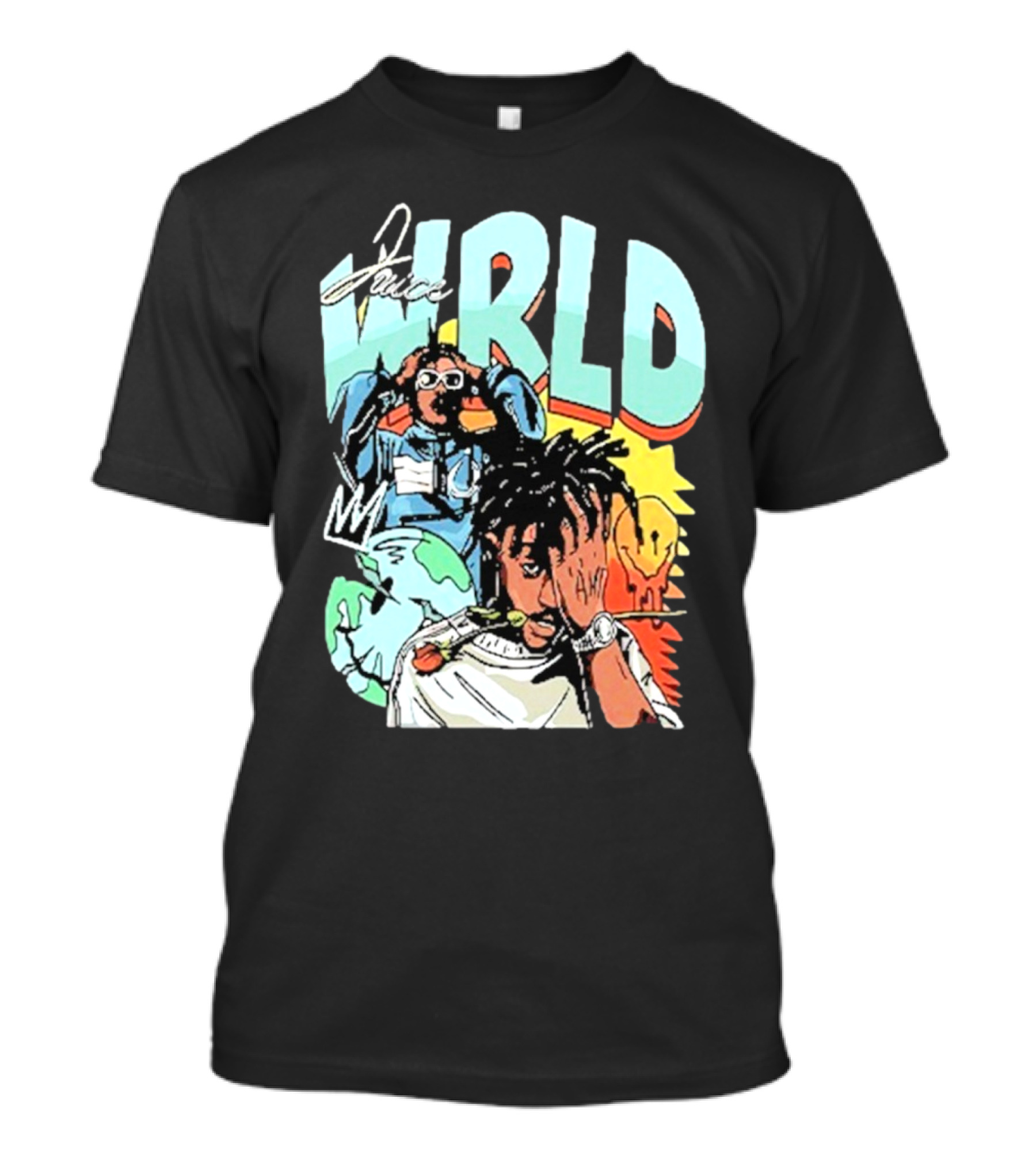 Juice Wrld Colorful Cartoon Style With Earth And Crown Elements T-Shirt