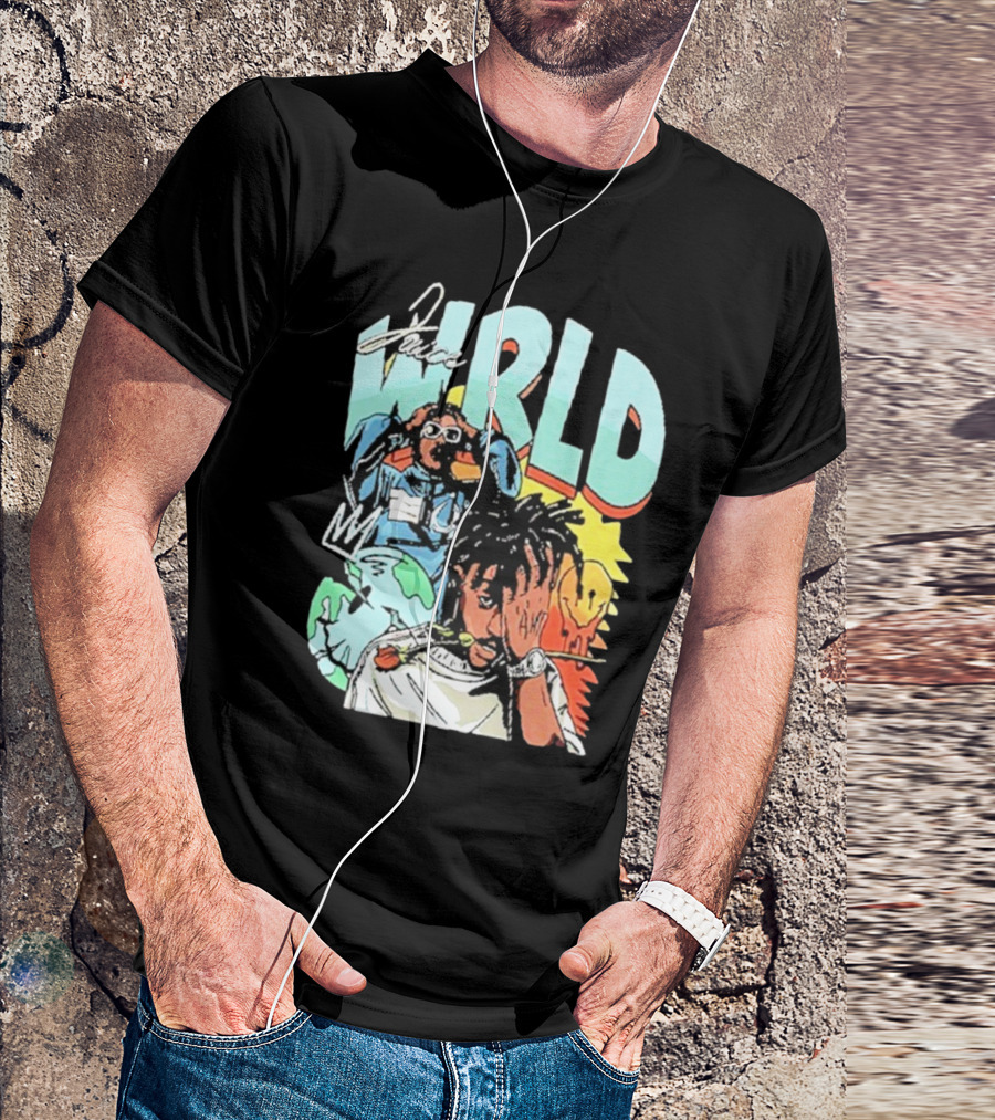 Juice Wrld Colorful Cartoon Style With Earth And Crown Elements T-Shirt
