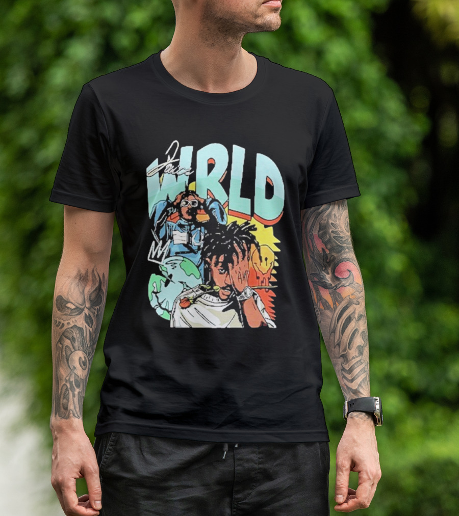 Juice Wrld Colorful Cartoon Style With Earth And Crown Elements T-Shirt