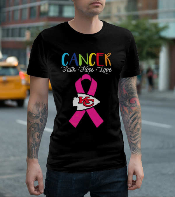 Kansas City Chiefs Pink Ribbon Cancer Faith Hope Love 2025 T-Shirt