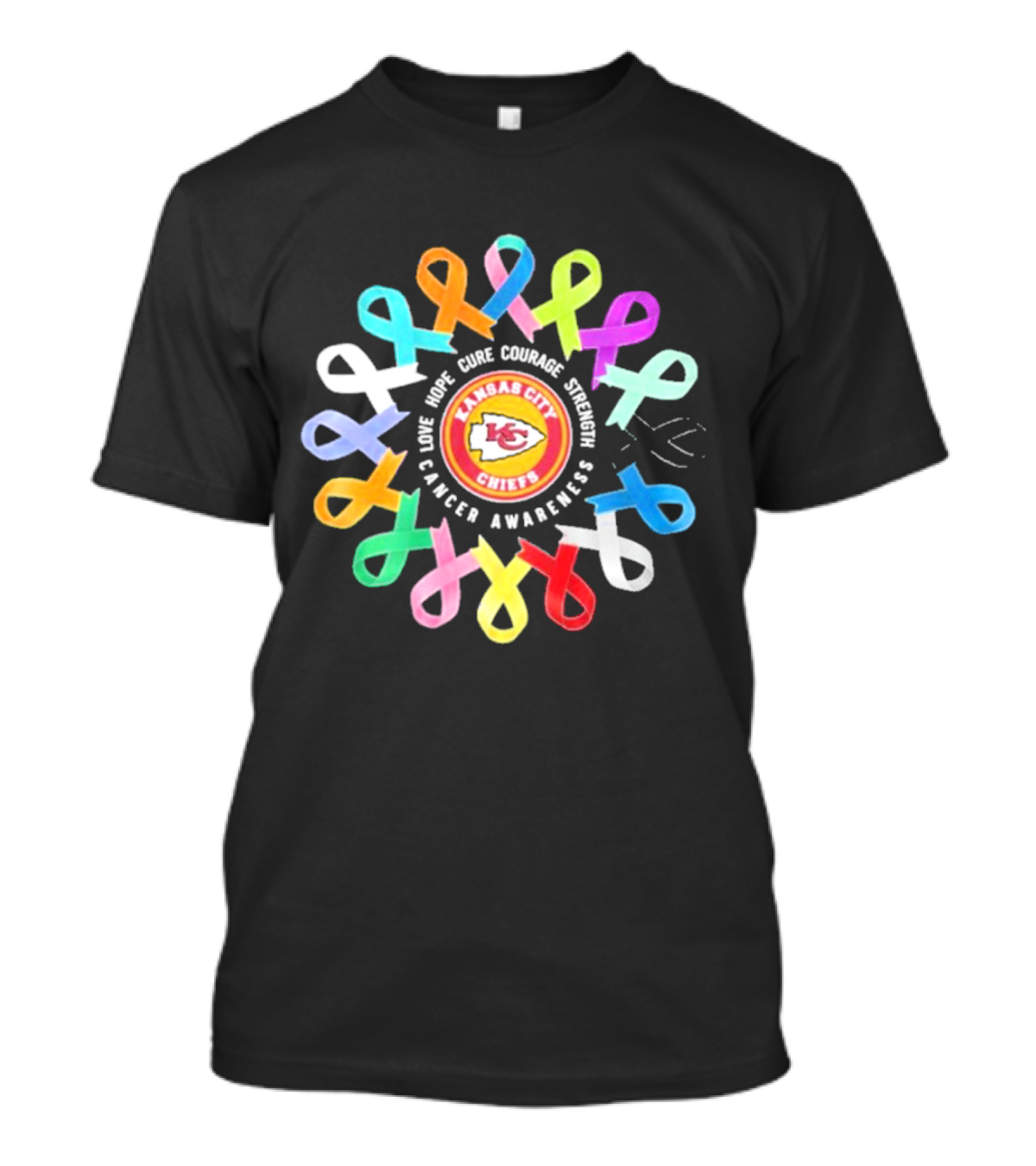 Kansas City Chiefs NFL Cancer Awareness Hope Cure Comfort Support Love T-Shirt