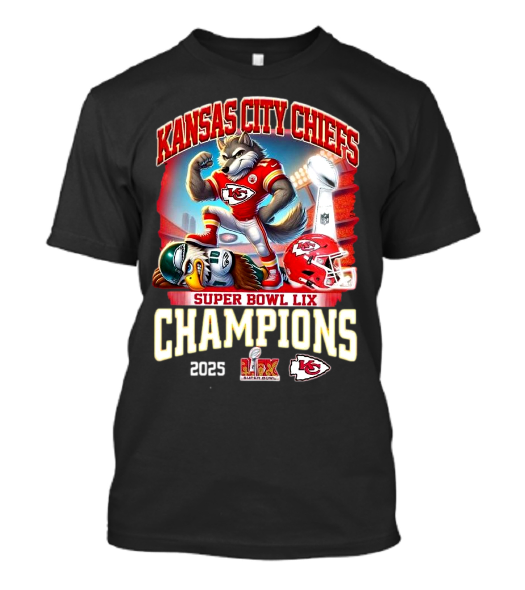 Kansas City Chiefs Super Bowl LIX Champions 2025 Mascot Victory T-Shirt