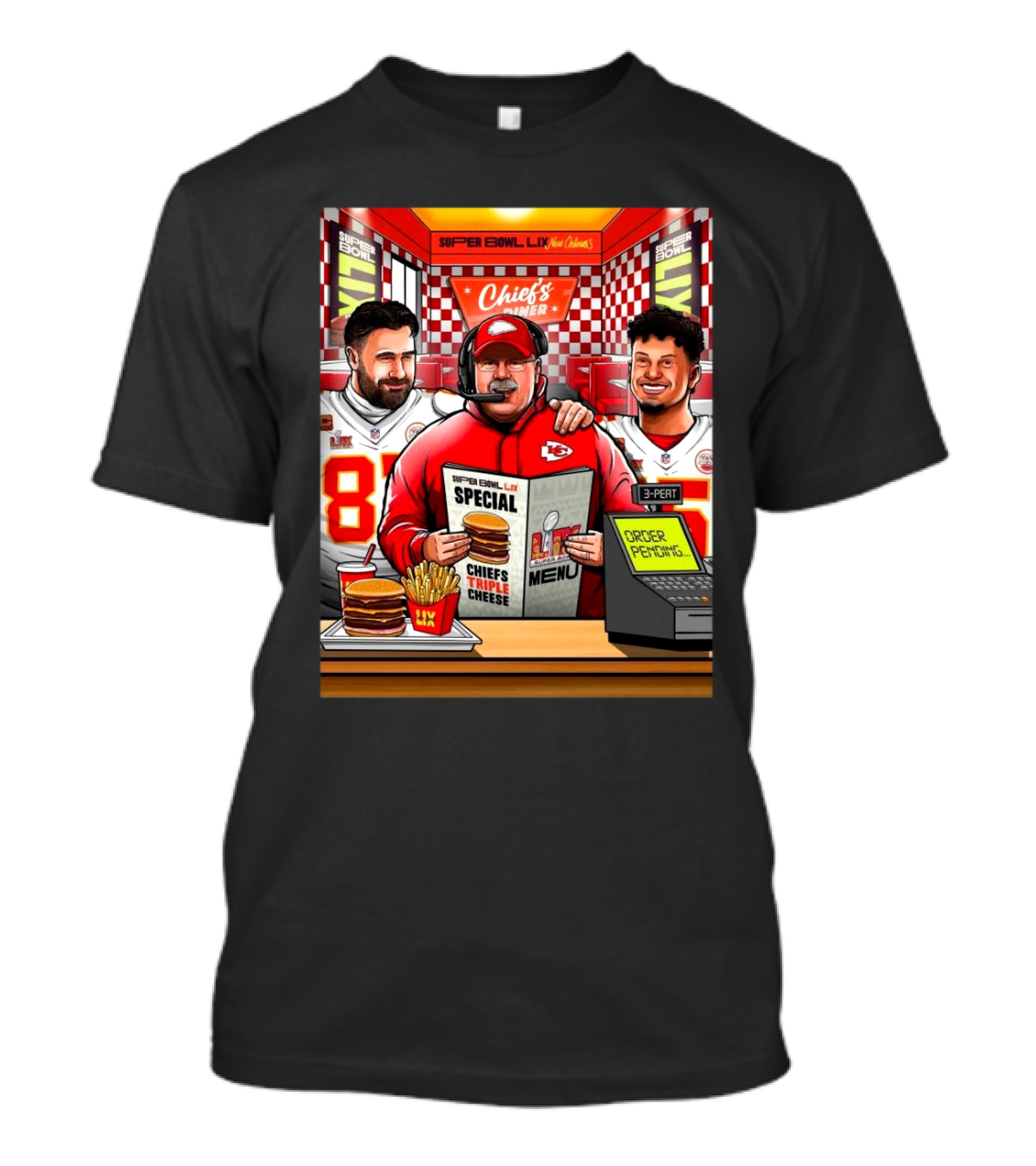 Super Bowl LIX New Orleans Chiefs Diner Special Chiefs Triple Cheese Hungry For The 3-Peat T-Shirt