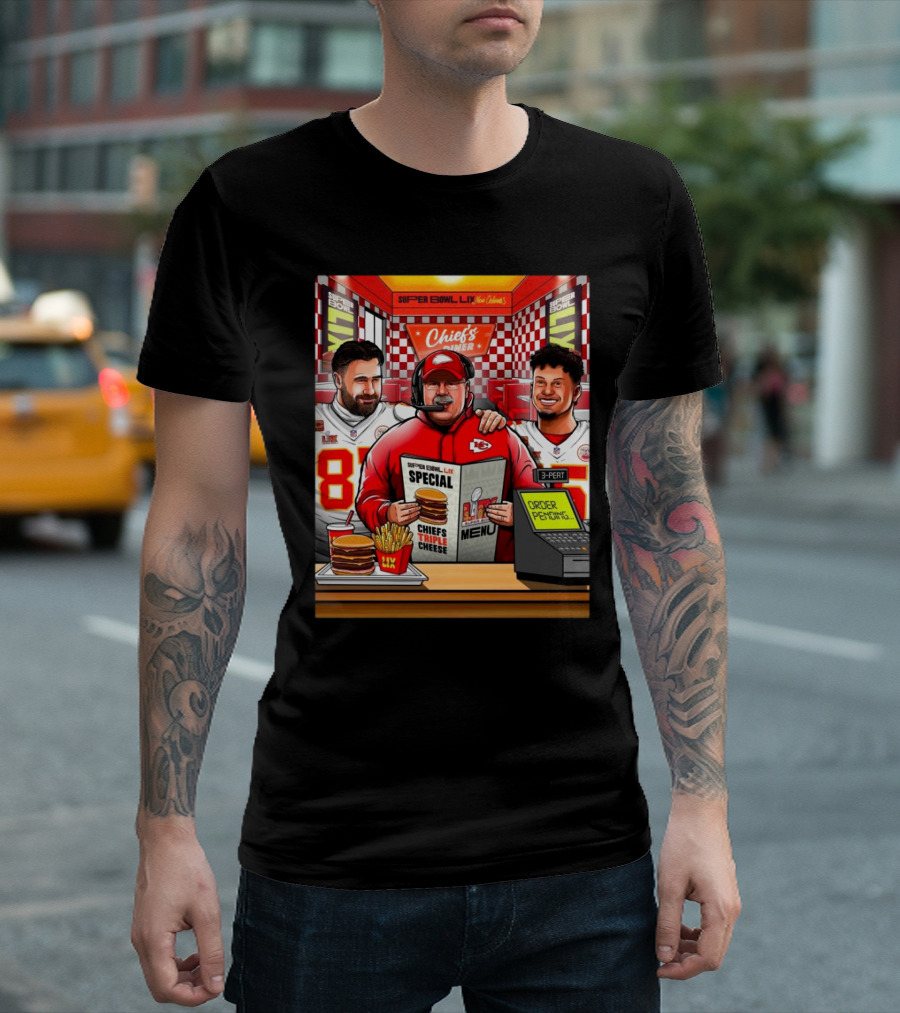Super Bowl LIX New Orleans Chiefs Diner Special Chiefs Triple Cheese Hungry For The 3-Peat T-Shirt
