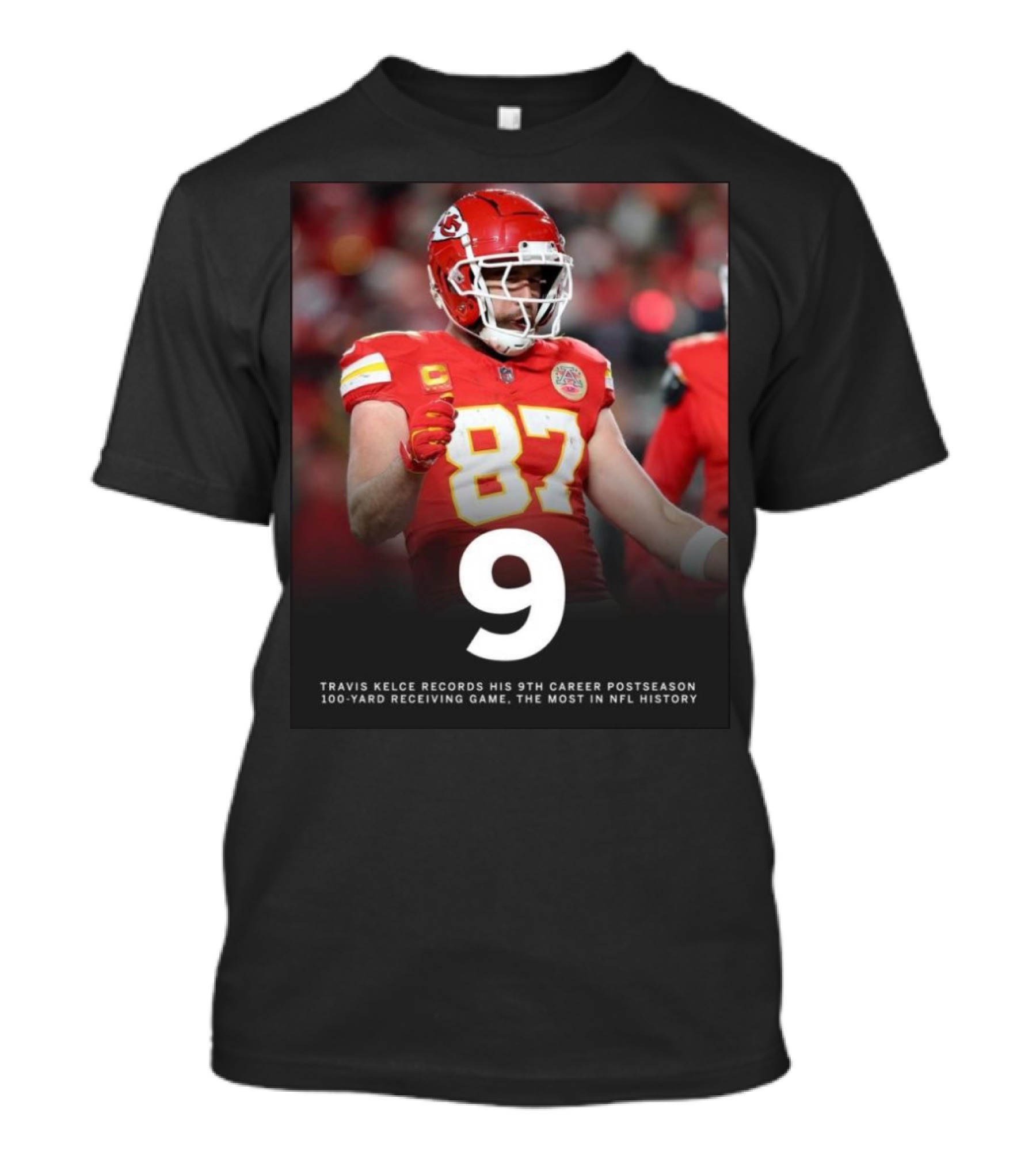 Kansas City Chiefs Travis Kelce 9th Career Postseason 100-Yard Receiving Game NFL Record T-Shirt