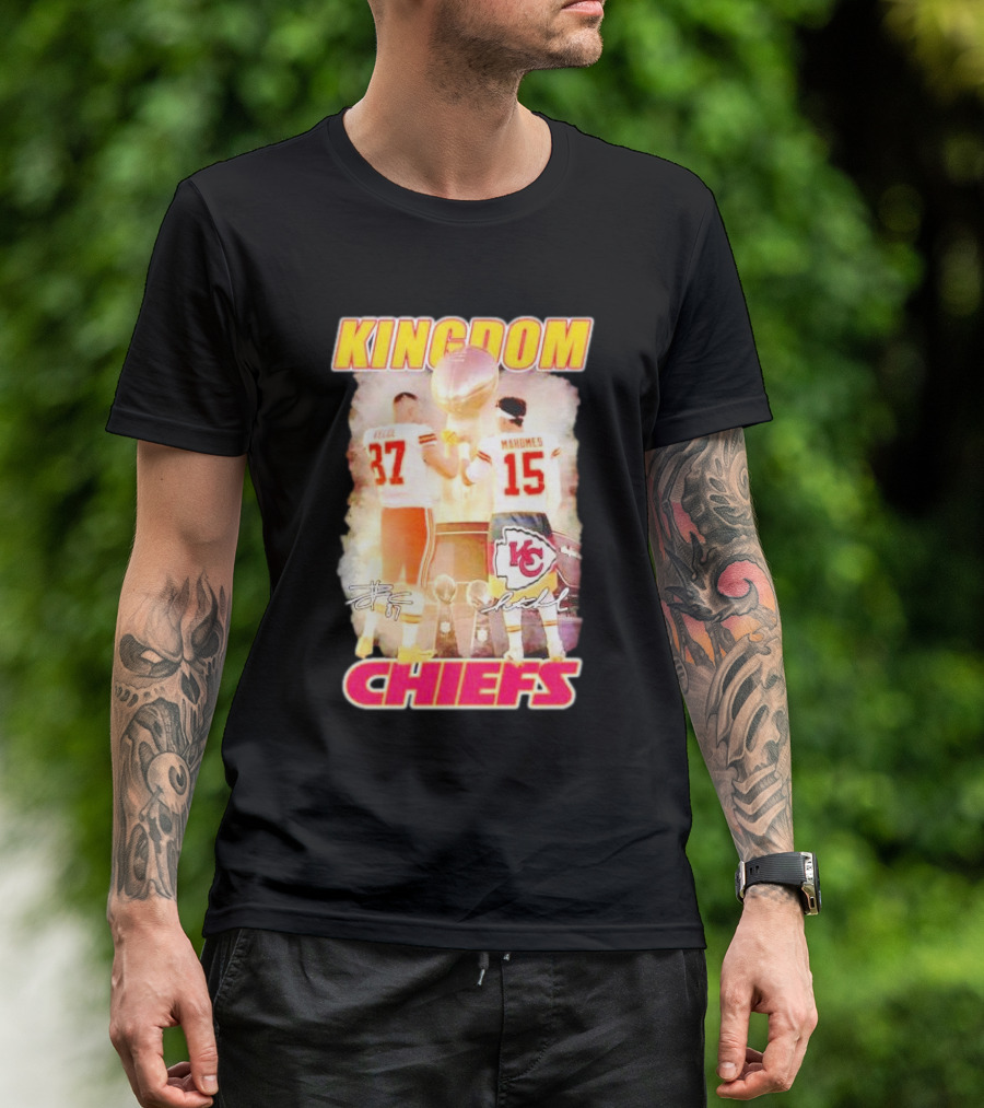 Kingdom Kansas City Chiefs Kelce Mahomes Signatures Championship Trophy T-Shirt