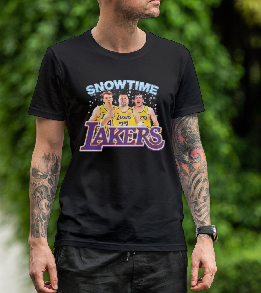 LA Lakers Snowtime Basketball Players In Yellow Jerseys T-Shirt
