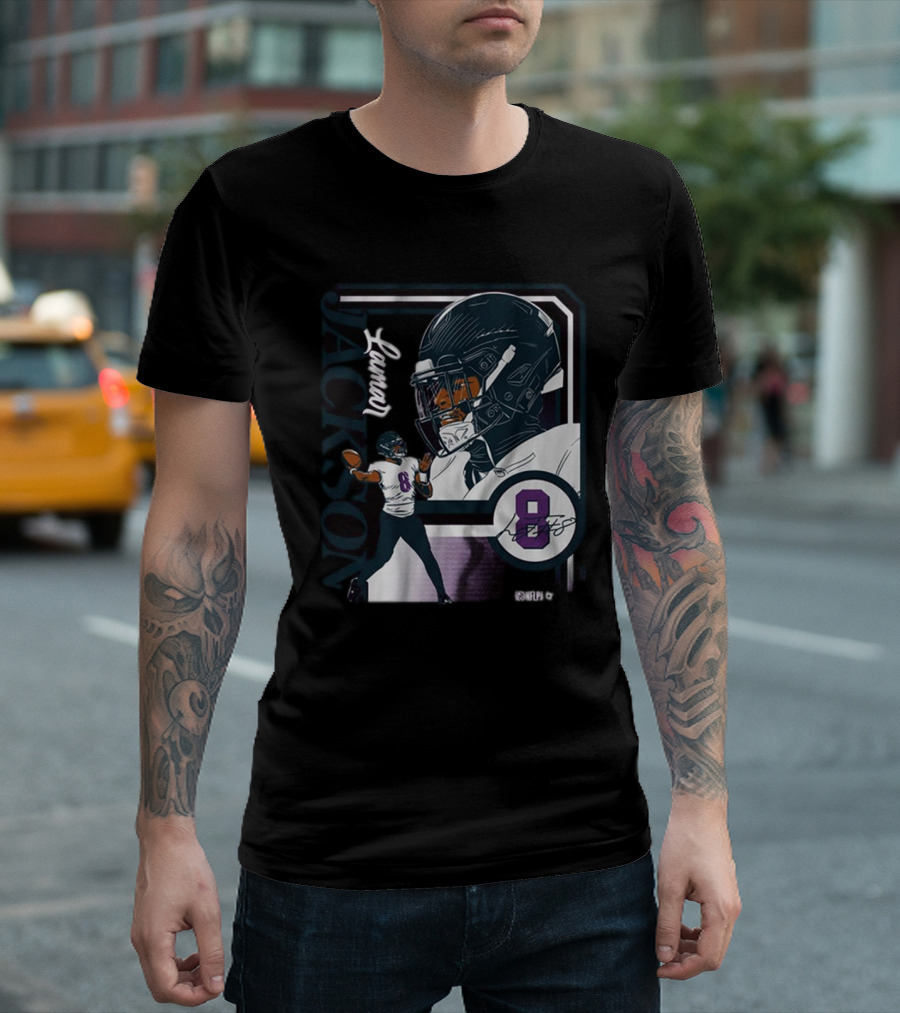 Lamar Jackson Baltimore Ravens NFL Football Number 8 Collage Frame T-Shirt