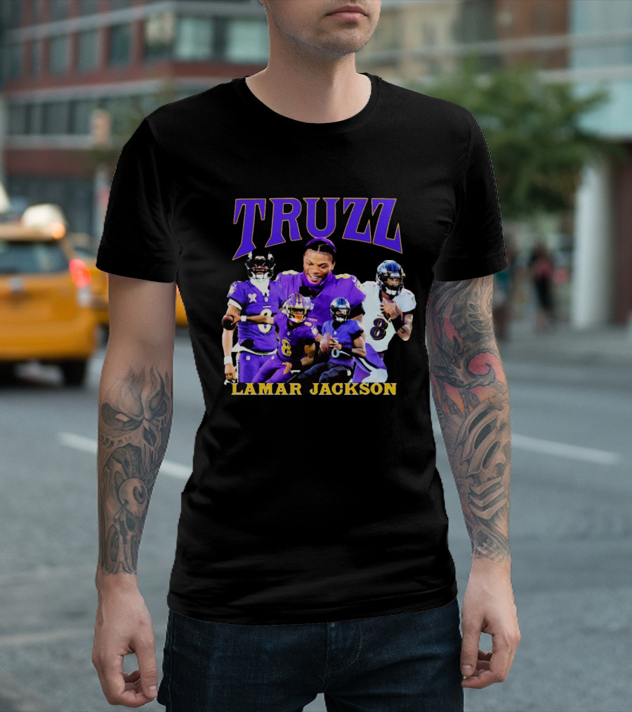 Truzz Lamar Jackson Baltimore Ravens Number 8 NFL Football T-Shirt