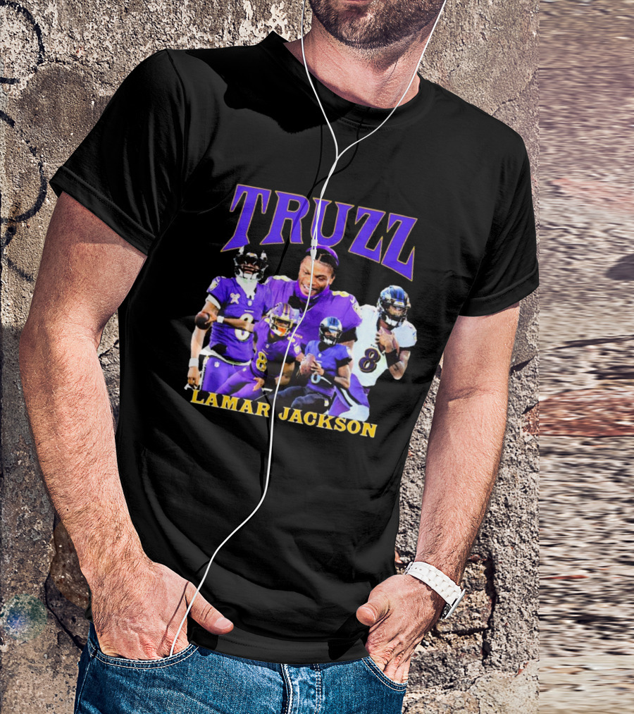 Truzz Lamar Jackson Baltimore Ravens Number 8 NFL Football T-Shirt