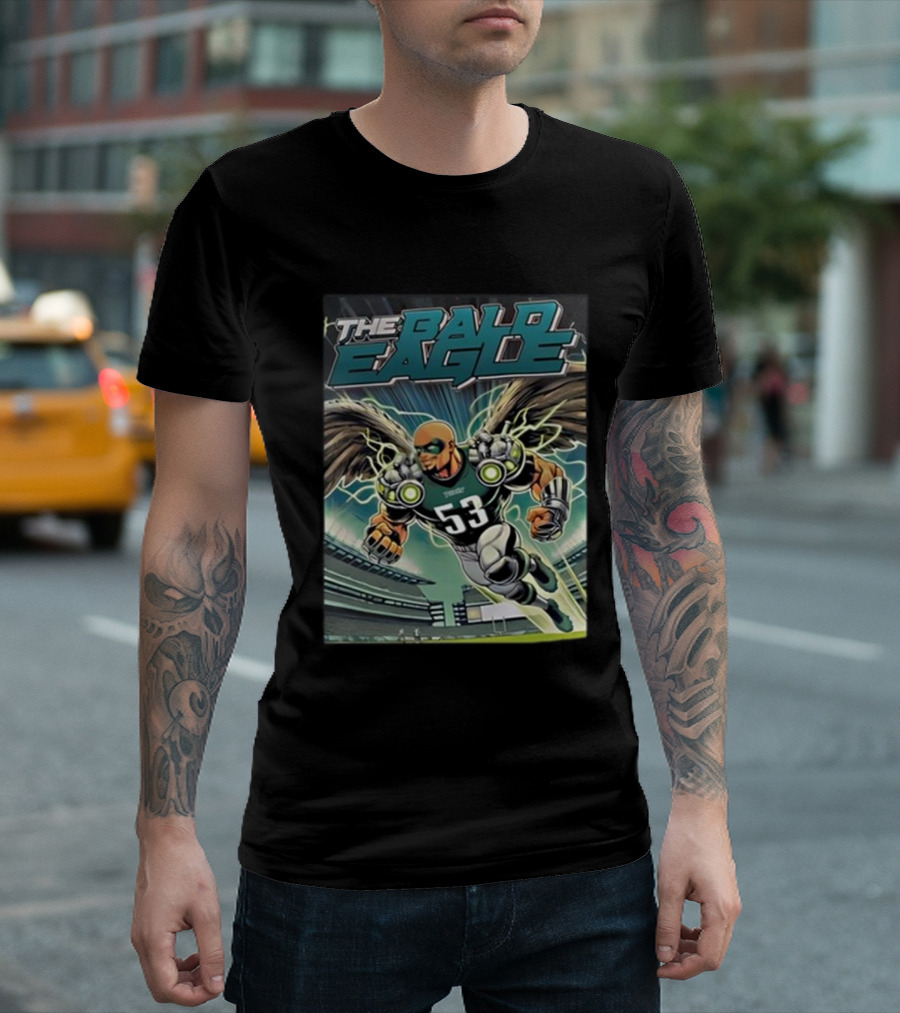 Landon Dickerson Philadelphia Eagles The Bald Eagle Zack Baun 53 Superhero Stadium T-Shirt