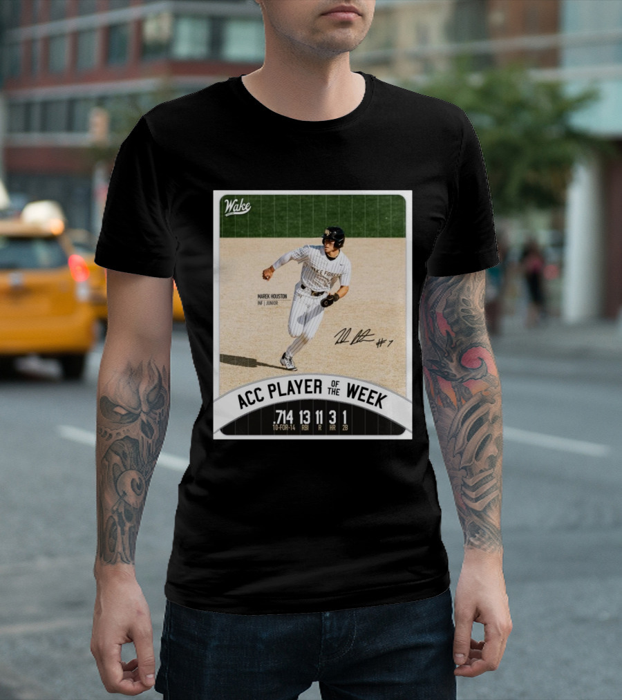 Wake Forest Baseball ACC Player of the Week Marek Houston INF Junior #7 T-Shirt