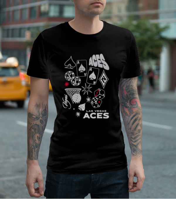 Las Vegas Aces Playing Cards Dice Basketball Hoop Casino Elements T-Shirt