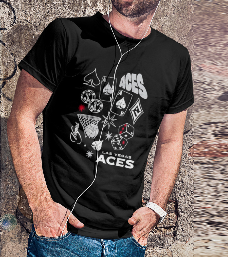 Las Vegas Aces Playing Cards Dice Basketball Hoop Casino Elements T-Shirt