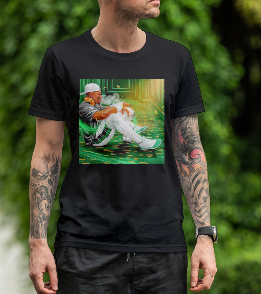 Legendary Jalen Hurts Smoking Cigar MVP Champs Celebration Green Aura T-Shirt