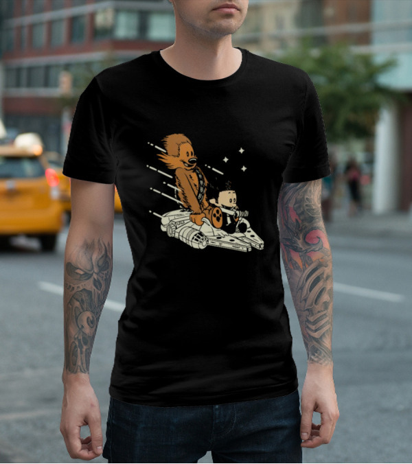 Less Than 12 Parsecs Chewbacca And Calvin Style Space Adventure T-Shirt