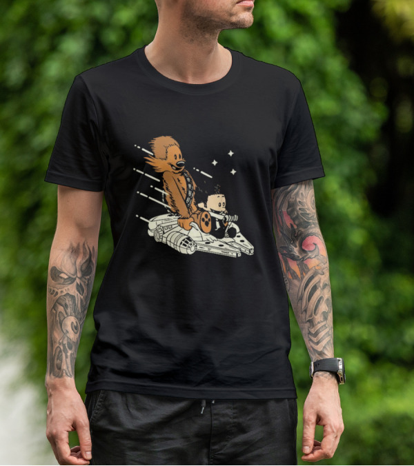 Less Than 12 Parsecs Chewbacca And Calvin Style Space Adventure T-Shirt