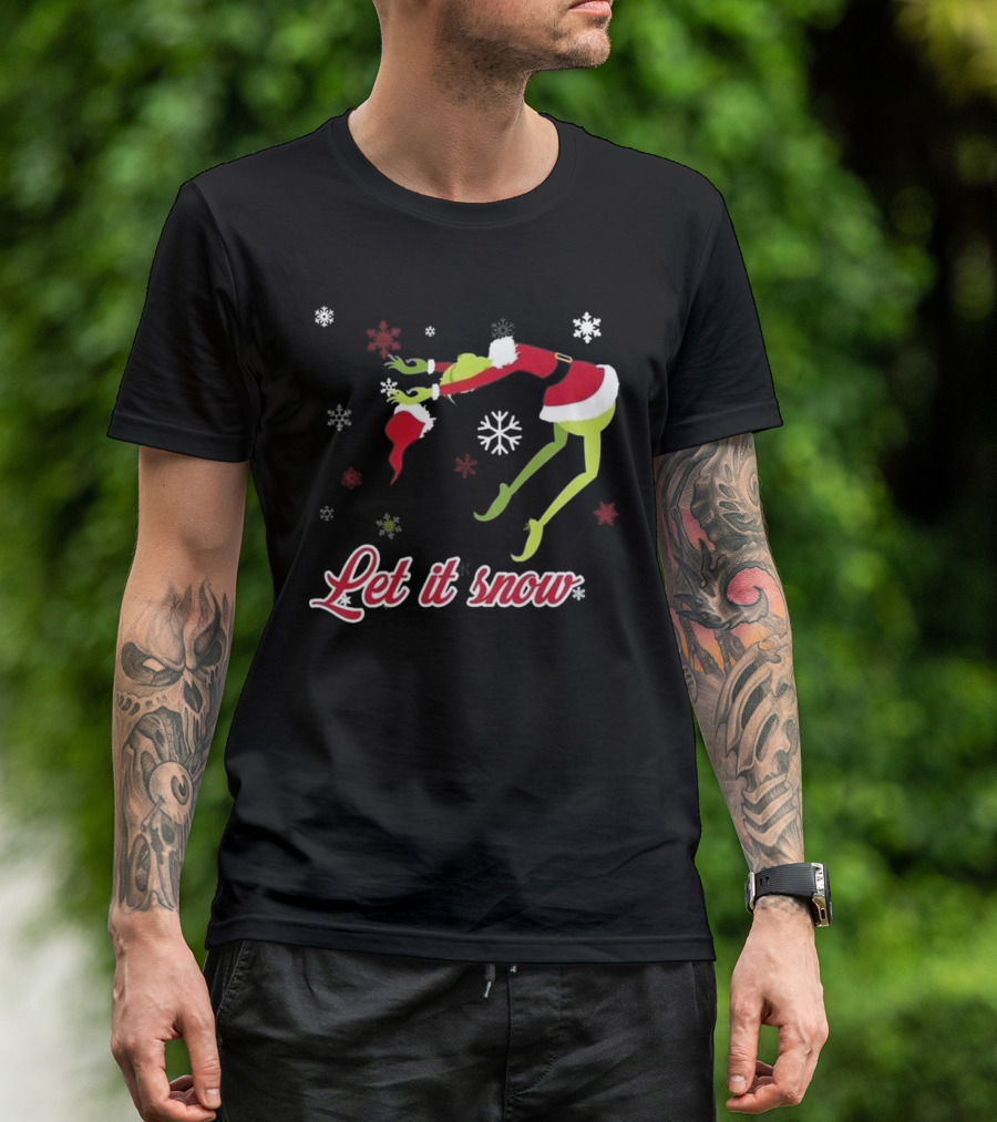 Let It Snow How The Grinch Stole Christmas Santa Hat Snowflakes T-Shirt