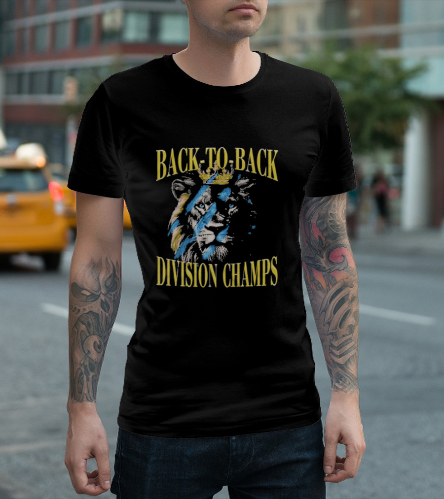 Back To Back Division Champs Lion with Crown Stripes T-Shirt