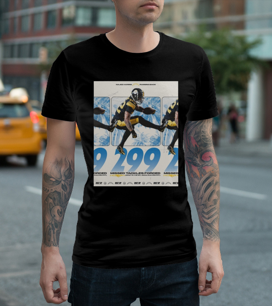 Najee Harris Running Back 299 Missed Tackles Forced Most In The NFL Since 2021 PFF T-Shirt