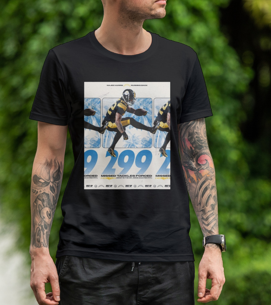 Najee Harris Running Back 299 Missed Tackles Forced Most In The NFL Since 2021 PFF T-Shirt
