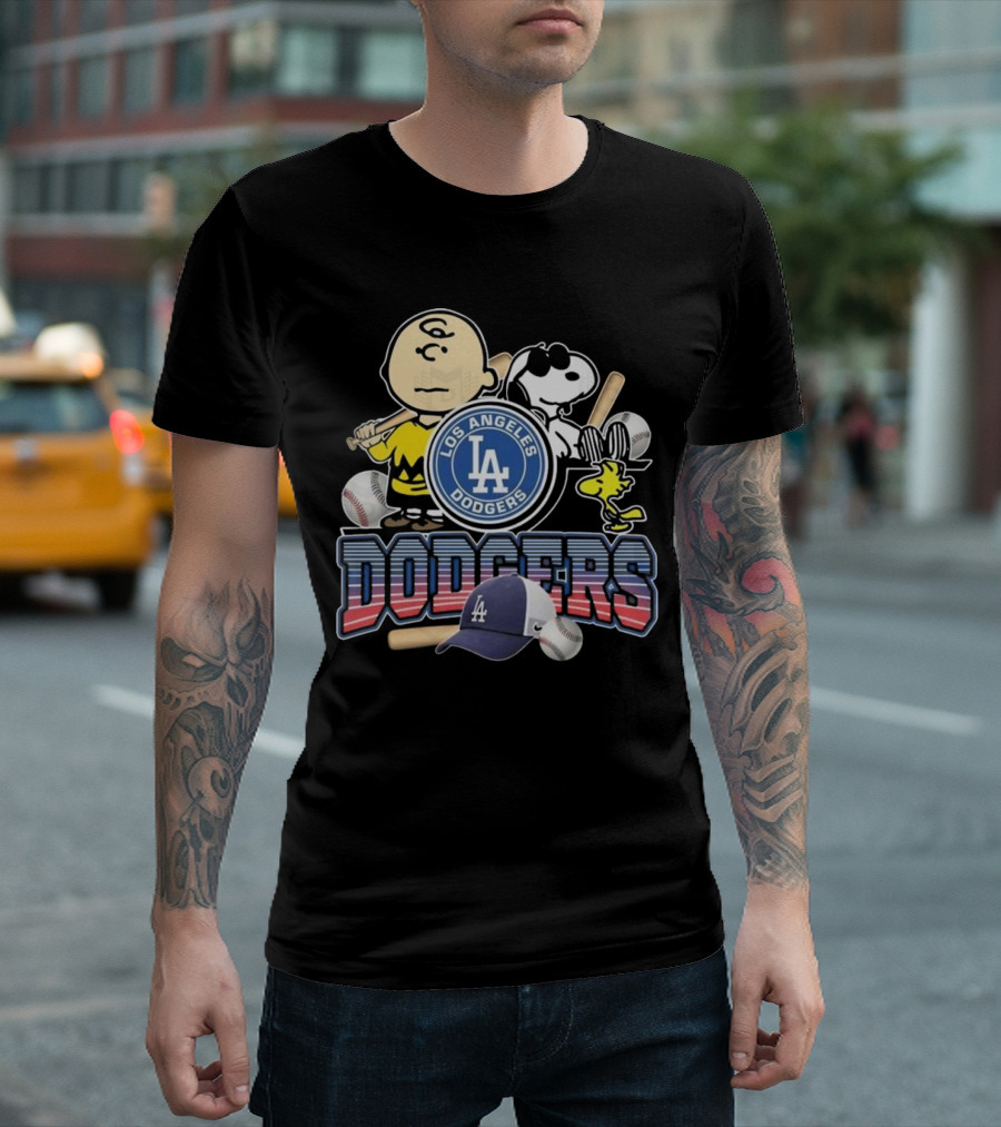 Los Angeles Dodgers Peanuts 2025 Charlie Brown Snoopy Woodstock Baseball Cap T-Shirt