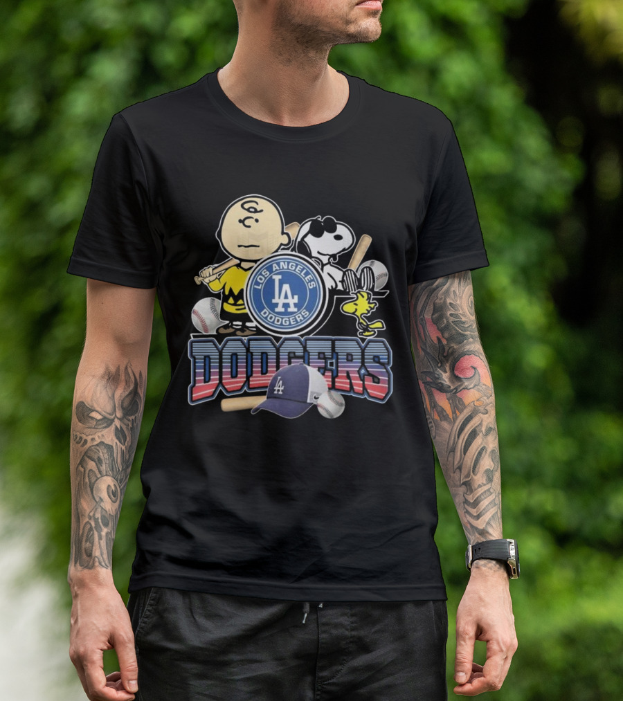 Los Angeles Dodgers Peanuts 2025 Charlie Brown Snoopy Woodstock Baseball Cap T-Shirt