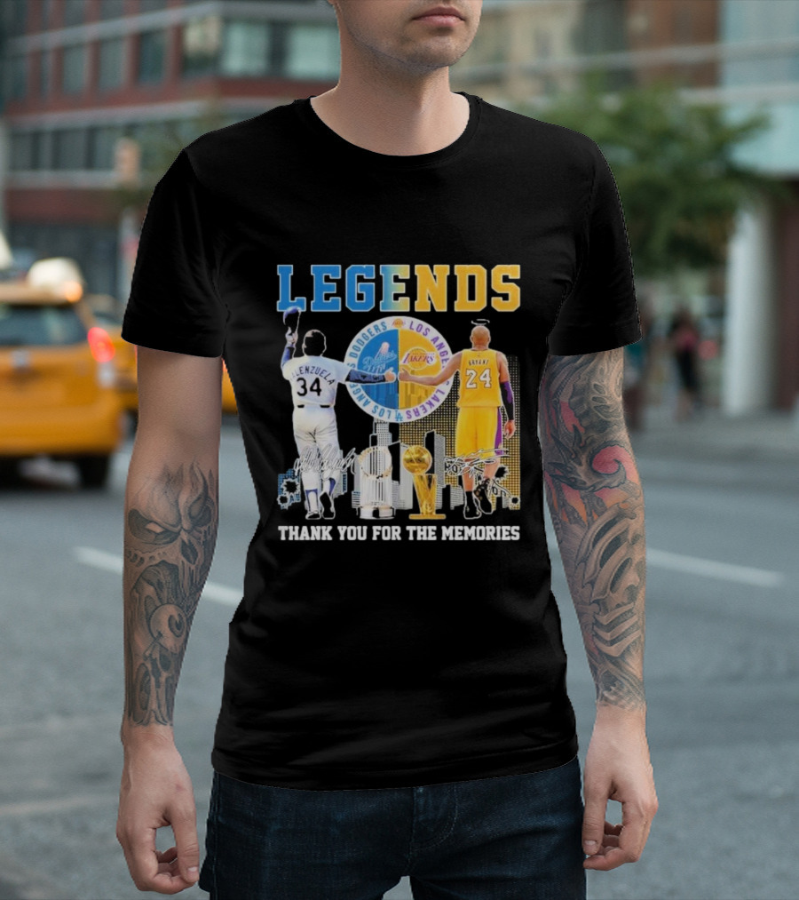 Los Angeles Legends Dodgers Valenzuela Lakers Bryant Thank You for the Memories T-Shirt