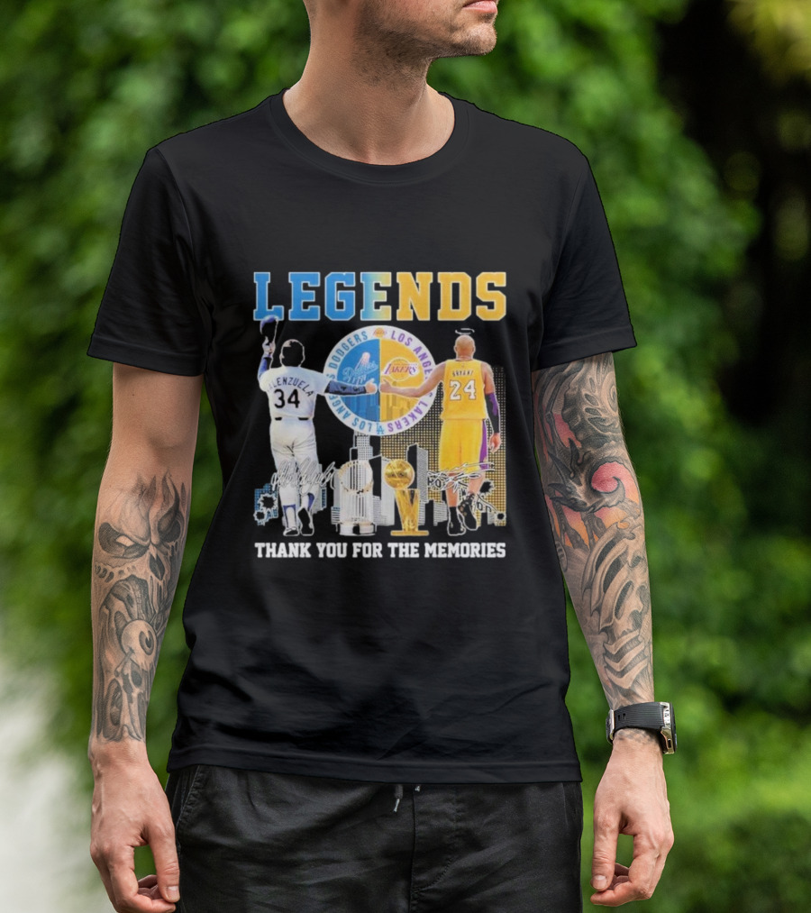 Los Angeles Legends Dodgers Valenzuela Lakers Bryant Thank You For The Memories T-Shirt