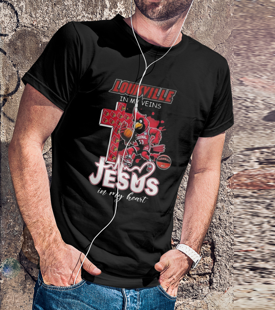Louisville Cardinals Basketball Jesus In My Heart Cross T-Shirt