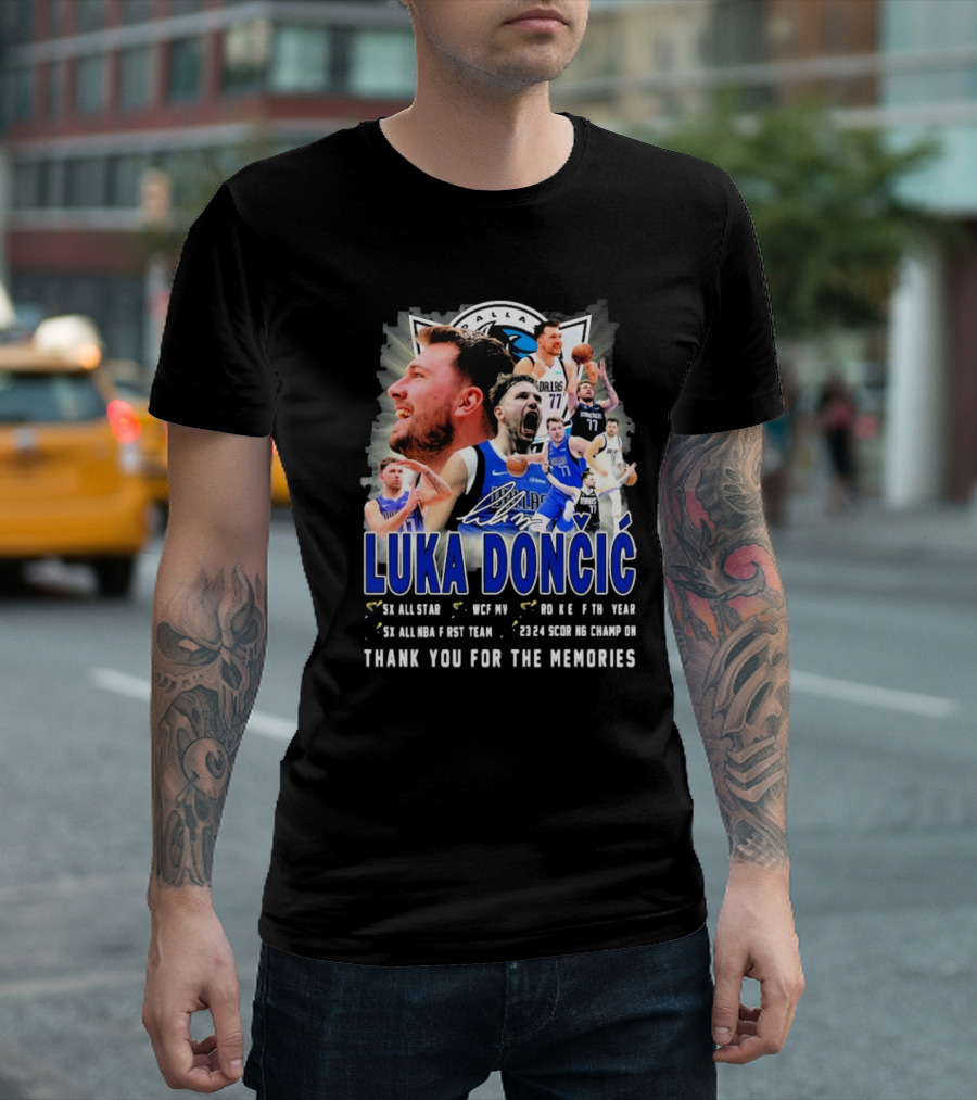 Luka Doncic Dallas Mavericks Thank You For The Memories Signature 3x All-Star 2018 ROTY 2020 NBA Champion T-Shirt