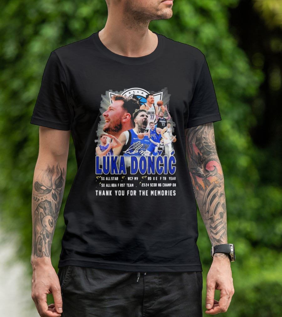 Luka Doncic Dallas Mavericks Thank You For The Memories Signature 3x All-Star 2018 ROTY 2020 NBA Champion T-Shirt