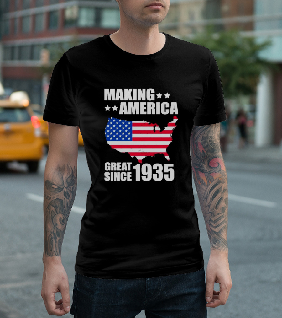 Making America Great Since 1935 USA Flag Map Stars T-Shirt