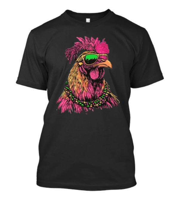 Mardi Gras Chicken Beads And Sunglasses Vibrant Rooster T-Shirt