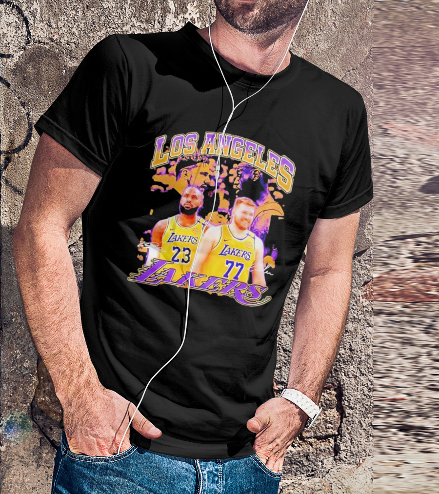 Los Angeles Lakers Luka Doncic LeBron James 23 77 Collaboration T-Shirt