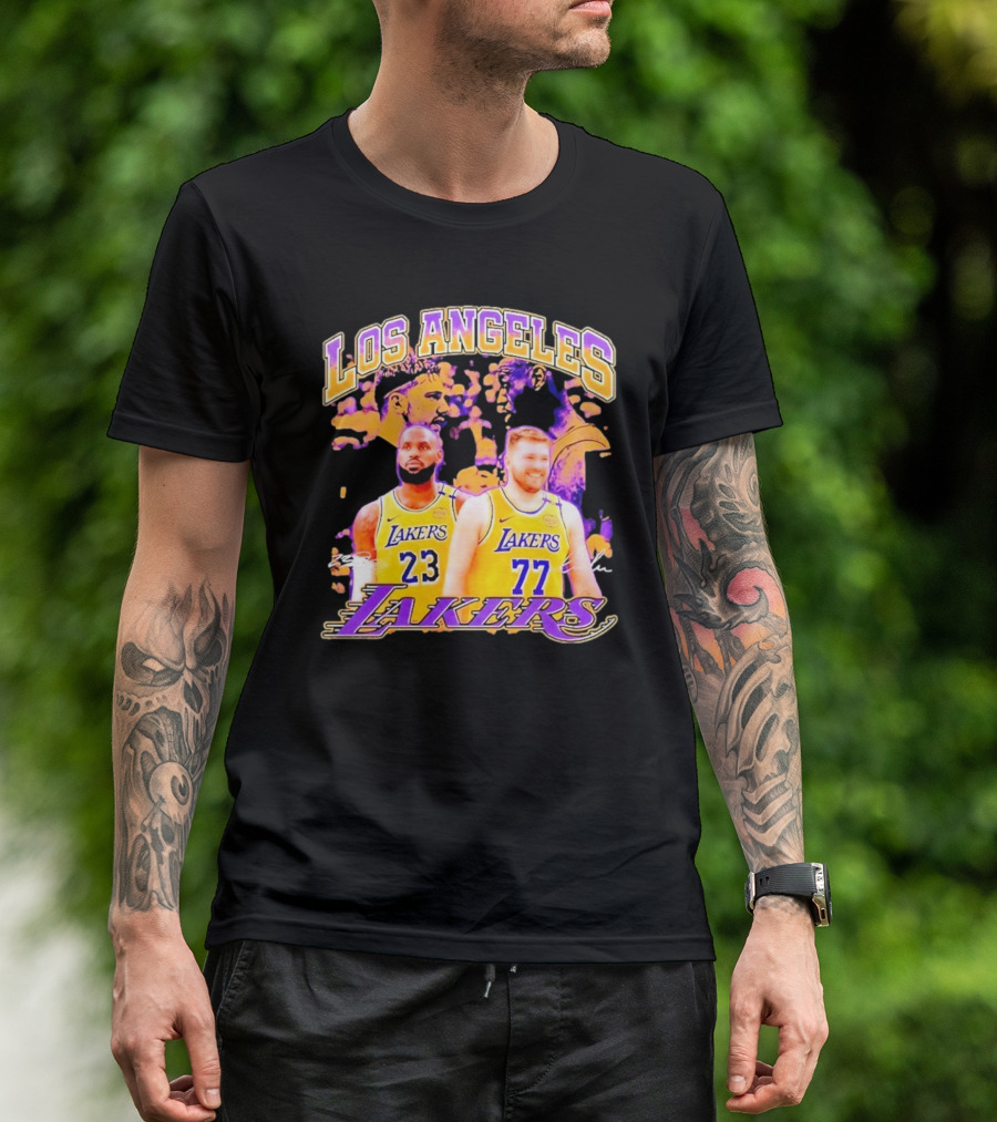 Los Angeles Lakers Luka Doncic LeBron James 23 77 Collaboration T-Shirt