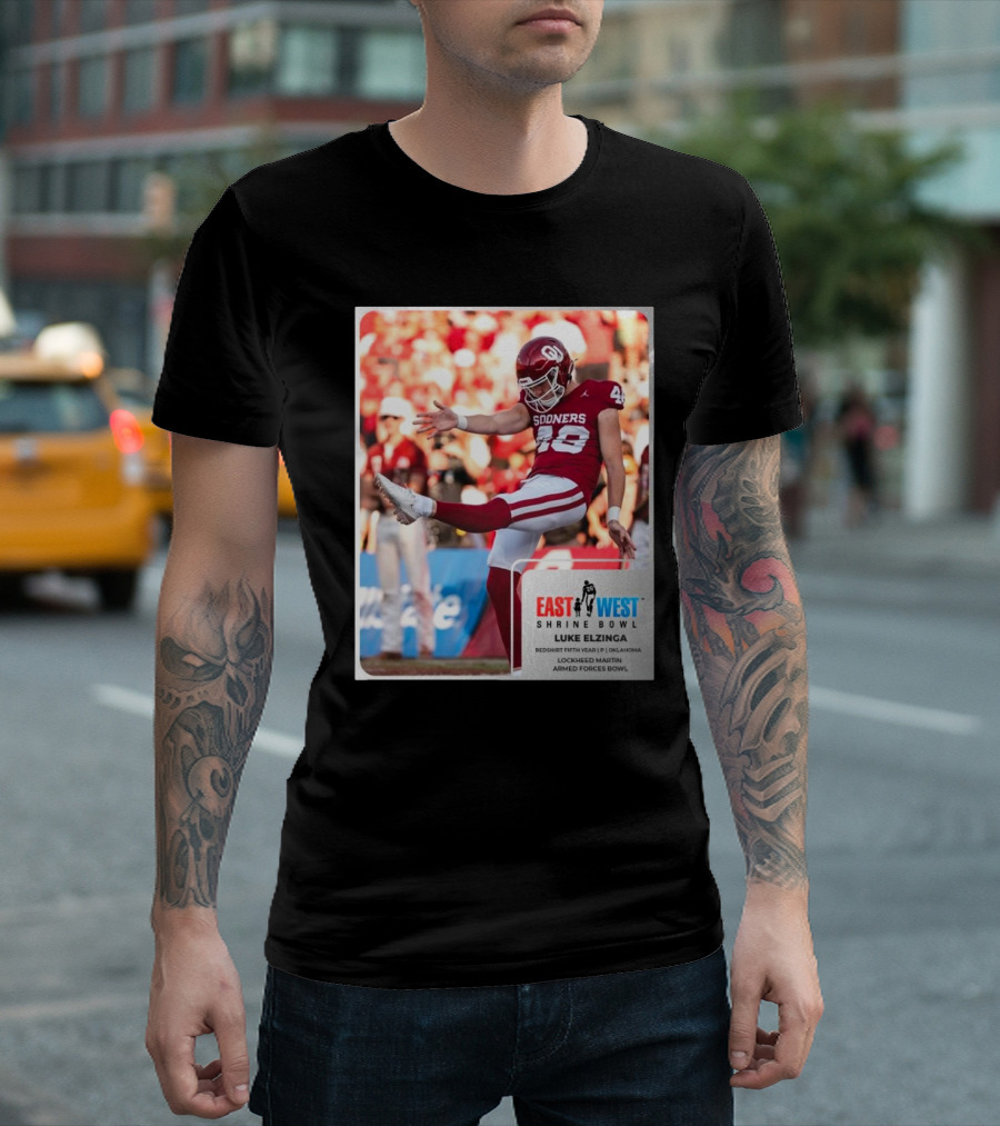 Luke Elzinga Oklahoma Sooners Redshirt Fifth Year P East West Shrine Bowl Lockheed Martin Armed Forces Bowl T-Shirt