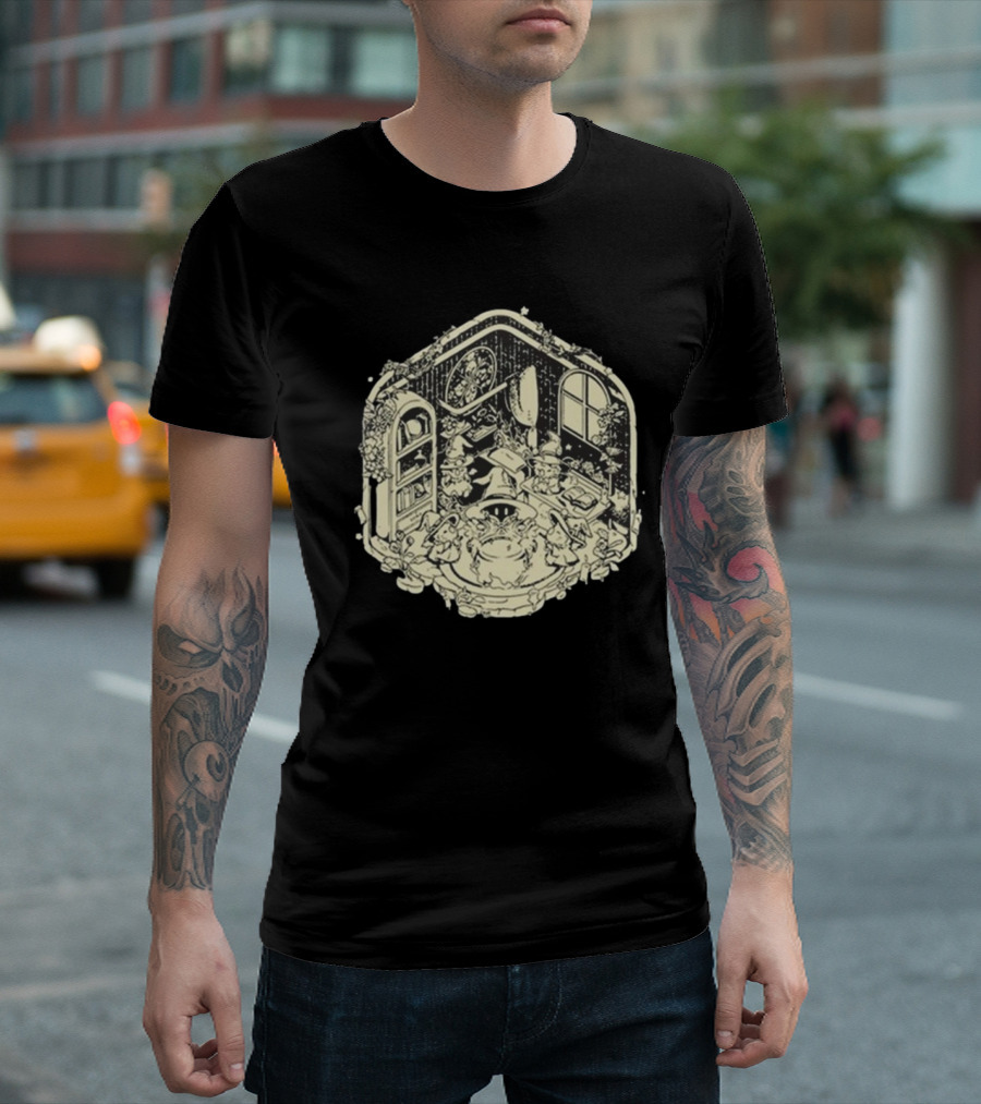 Mage’s Midnight Brew Enchanted Wizard Gathering in Mystical Study Room T-Shirt