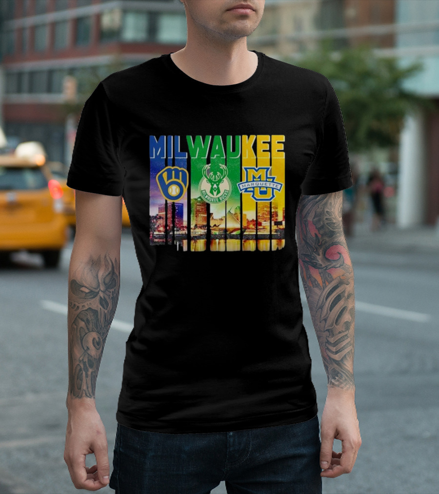 Milwaukee Brewers Bucks Marquette City Skyline Theme T-Shirt