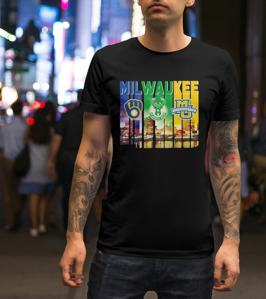 Milwaukee Brewers Bucks Marquette City Skyline Theme T-Shirt